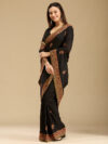 Black Kashmiri Soft Raw Silk Saree