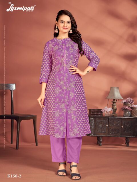 Laxmipati Candy Vico Purple Hand Printed A-Line Front Slit Kurti