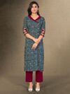 Laxmipati Marine Blue Straight Cut Kurti With Digital Print