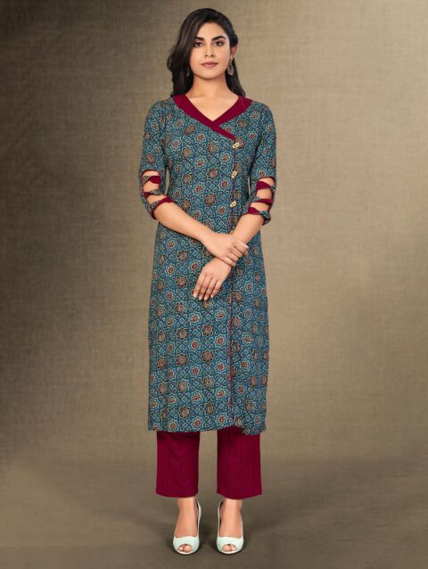 Laxmipati Marine Blue Straight Cut Kurti With Digital Print