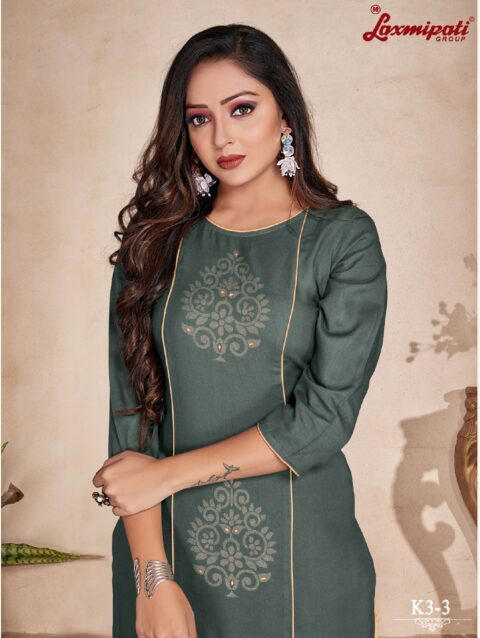 Laxmipati Rayon Base Grey Straight Cut Kurti