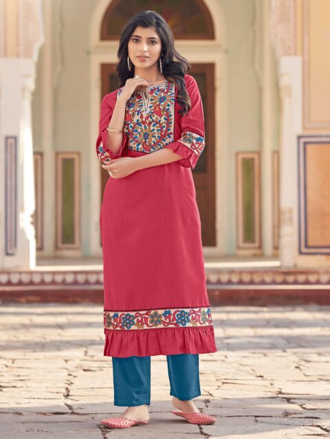 Laxmipati Swiss Slue Brink Pink Straight Kurta