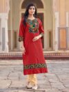 Laxmipati Swiss Slue Ruby Red Straight Kurta