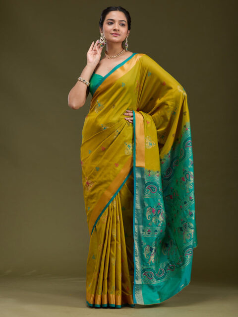 Mehendi Printed Art Silk Saree