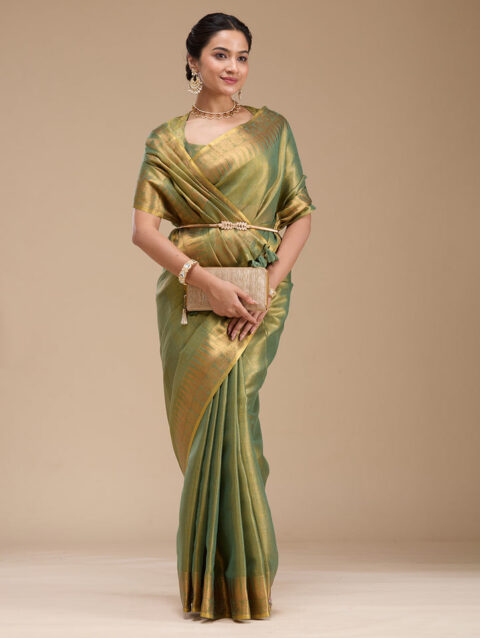 Mehendi Printed Linen Silk Saree
