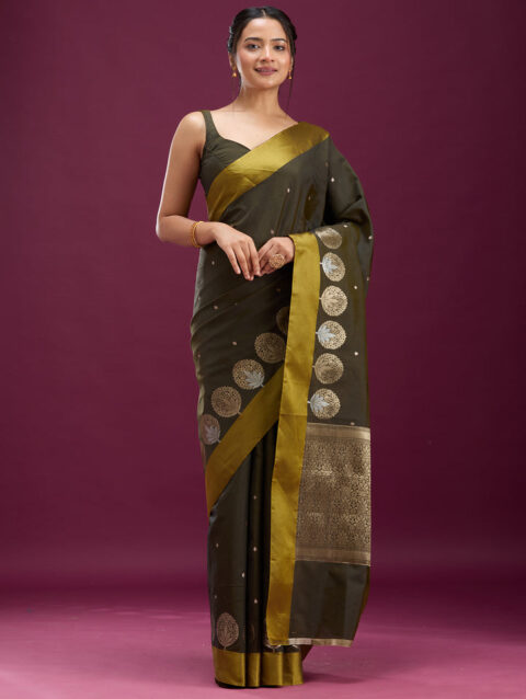 Mehendi Zariwork (Gold) Silk Saree