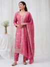 Onion Pink Threadwork Raw Silk Readymade Salwar Suit