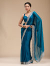 Peacock Blue Zariwork Silk Saree