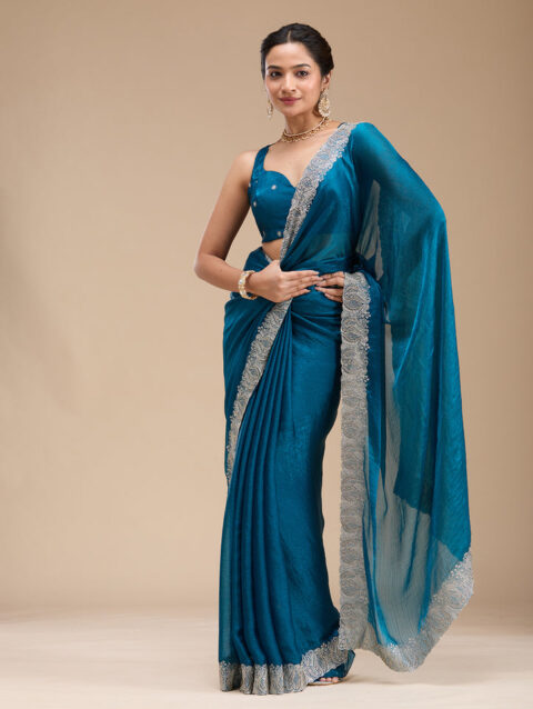 Peacock Blue Zariwork Silk Saree