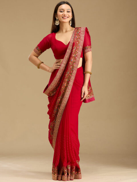 Rani Pink Kashmiri Georgette Saree