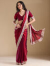 Wine Zariwork (Silver) Chiffon Saree